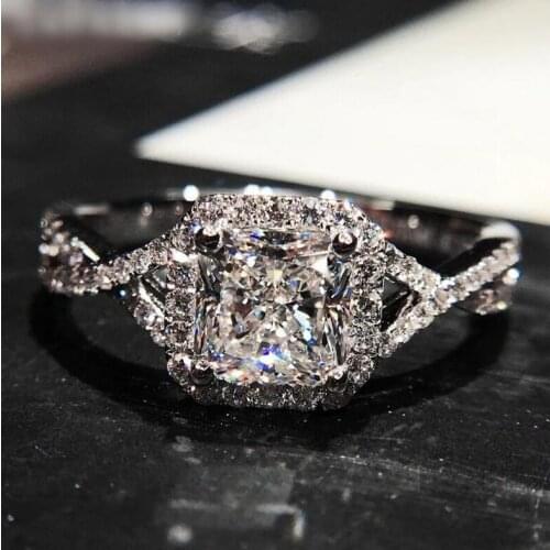 Size 4-10 Luxury Jewelry 925 Sterling Silver Princess Cut 5A Cubic Zirconia Square CZ Party Cross Women Wedding Band Ring Gift