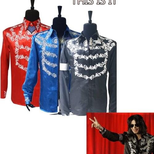 Rare Fashion MJ Michael Jackson US England THIS IS IT Handmade 100% Crystal On Silver Printing Shirt Jacket In 3 Color