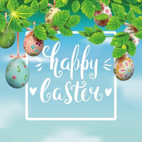 Happy Easter Backdrop Easter Eggs Hanging on a Branch Photography Background Family Party Decor Photo Booth Studio Prop