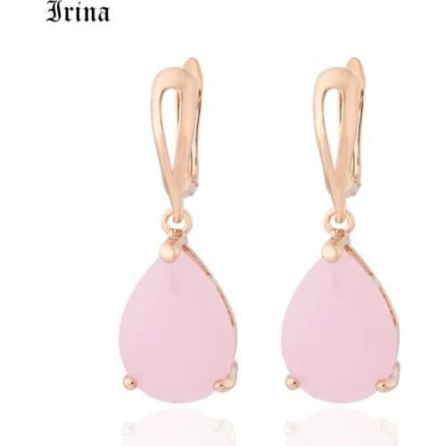 Irina Gold 585 Zircon Women Earrings with crystals Water Drop Rose Gold Earrings with Stones Womens Jewelry Earings