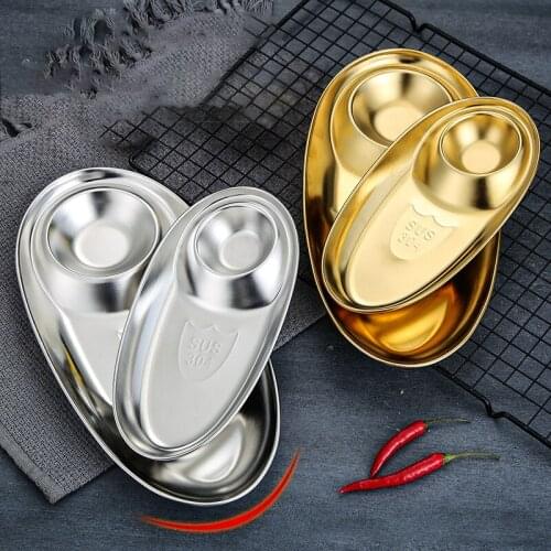 Grid Plate 304 Stainless Steel Snack Plate Divided Grid Plate Oval Plate With Sauce Plate Western Fries Fried Chicken Plate