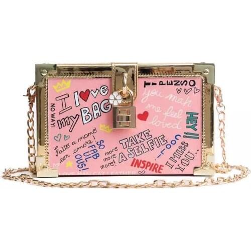 Graffiti Lovely Box Party Purse fashion letter with golden lock Shoulder Bag Women Handbag Female pochette Ladies Crossbody Bag