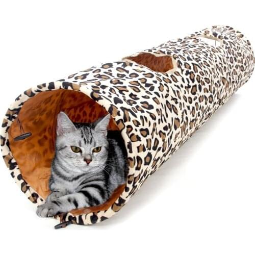 Pet Supplier Collapsible Long Funny Cool Kitten Toys Leopard Cat Tunnel Cat Rabbit Toys Play Tunnel 2 Holes Playing 2 Cats