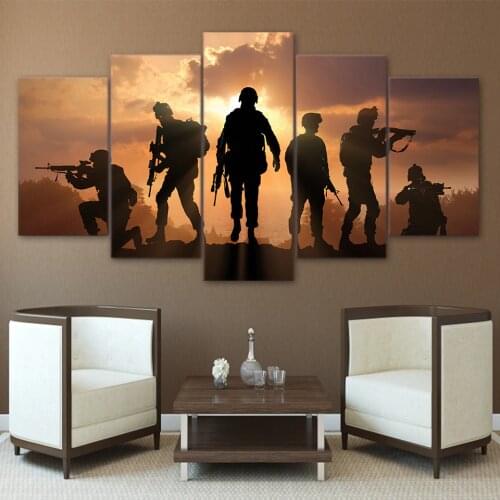 Modern Canvas Pictures HD Printed Wall Art Frame 5 Pieces Army Soldier Sunset Landscape Living Room Home Decor Paintings Posters