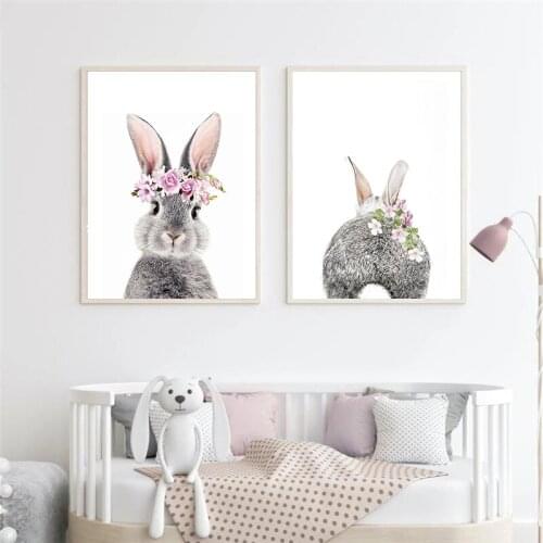 Modern Cute Rabbit Animal Poster Wall Art Canvas Painting Lovely Sweet Decor Wall Posters and Prints for Home Living Room Decor