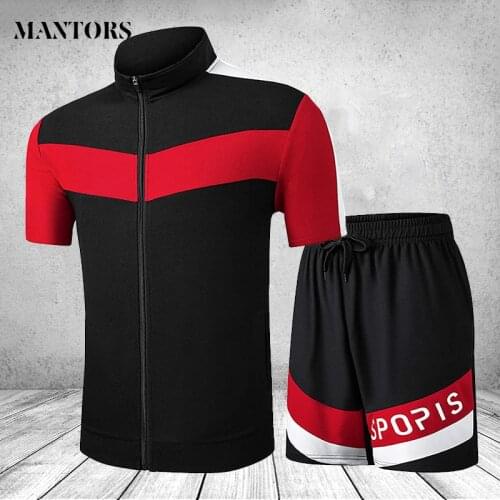 Men Tracksuit 2 Pieces Summer Mens T Shirts Casual Zipper Sweatshirts Sportswear+Shorts Sports Suit Male Sets Clothing Oversize