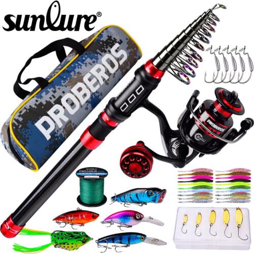 Sunlure 1.8m-3.6m Telescopic Fishing Rod +Spinning Reel Kit Fishing Reel Hard Soft Lure Line Bag Sets Combos For Travel Fishing