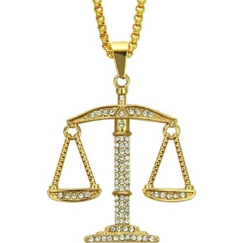 Hip Hop Rhinestones Paved Bling Iced Out Pyramid Anubis Balance of Judgement Pendants Necklace for Men Rapper Jewelry