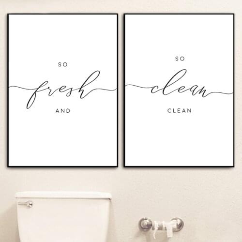 Bathroom Quote Art Print So Fresh & So Clean Clean Quotes Poster Black White Picture Wall Art Canvas Painting Bathroom Decor