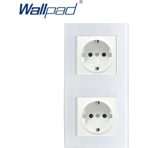 Vertical Wallpad Crystal Glass Panel 16A EU 110V-240V Double EU Socket in Vertical 172*86mm Size