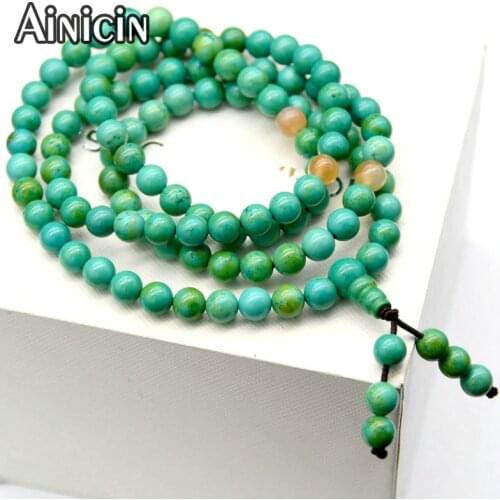 High Quality Natural Blue Green 6mm Turquoise Round Beads Elastic Multi-layer Bracelets & Necklace For Women Jewelry 5pcs