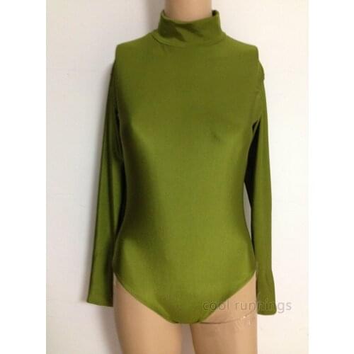 Adult Army Green Spandex Turtleneck Long Sleeve Zentai Costume Dancewear Unitard leotard