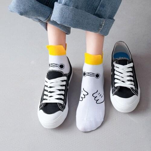 Womens socks Cotton Fashion Cartoon Comfortable soft Embroidery Small Yellow Duck Embroidery Pattern sock White Cute Kawaii Sox