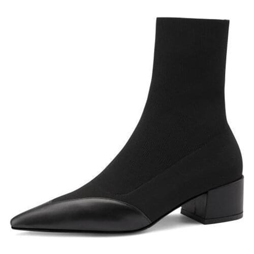 Shoes For Women 2021 New Autumn Winter Comfortable Elegant Temperament Office Lady All-match Point Toe Elastic High Heel Knitted