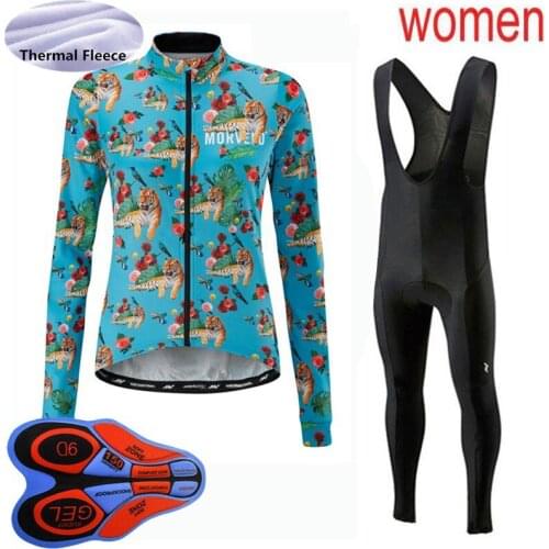 2020 Winter cycling jersey bib Pants set women thermal fleece long sleeve bike outfits warmer bicycle uniform outdoor sportswear