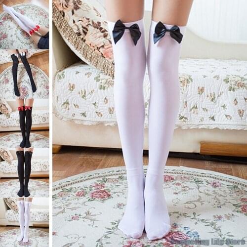 1Pair Thigh High Sheer Bow Stockings Fashion Sexy Over Knee Stockings Hosiery Nets Stay Up For Sweet Lady Girls