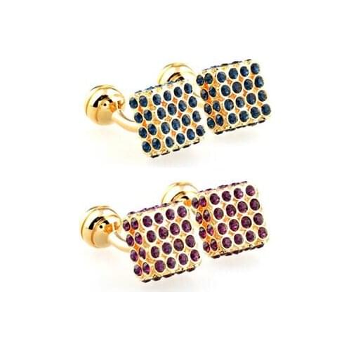 5pairs/lot Luxury Crystal Cufflinks Gold Square Rhinestone Cuff Links Hollow Designed Business Cufflinks Mens Jewelry Wholesale