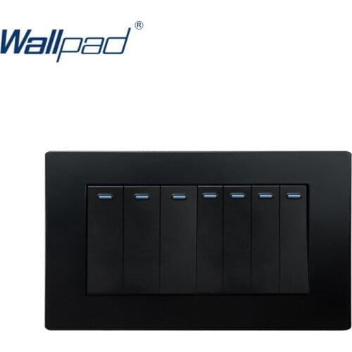 7 Gang Reset Momentary Contact Wallpad Luxury Wall Light Switch Rocker Switch 16A AC110~250V Black PC Panel