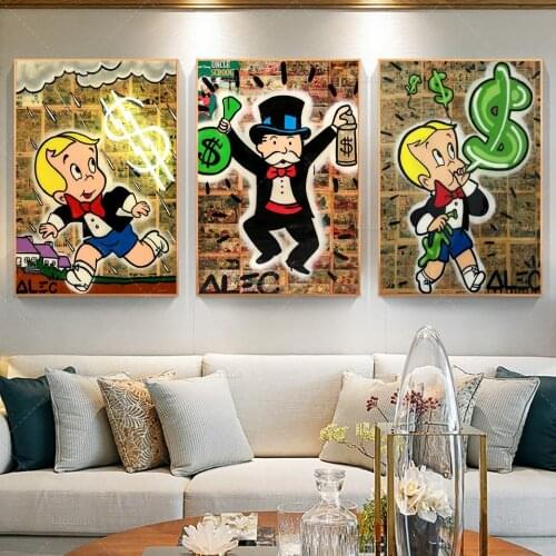 Alec Monopolyingly Art Street Graffiti Canvas Painting Richi Money Abstract Poster Wall Print Pictures Modular For Bedroom Decor