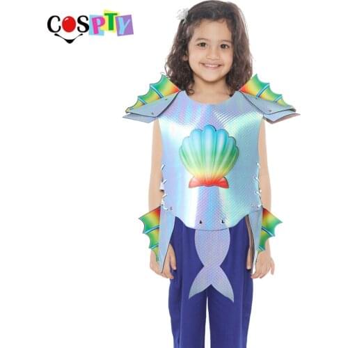 Cospty Carnival Party Festival Children Cosplay Armor for Girl PU Leather Shell Sequin Mermaid Costume