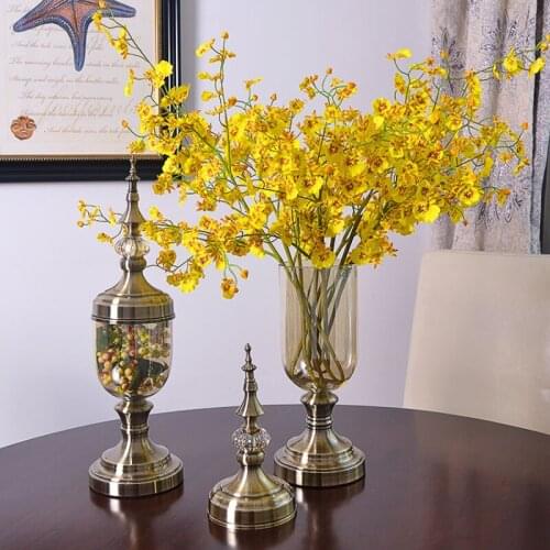 Zq Home Living Room Flower Vase Decoration European American Glass Vase Artificial Flower Decoration