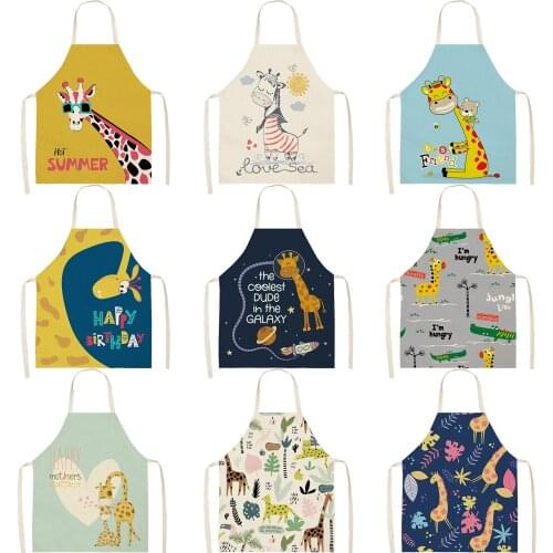 FYMX Giraffe Zebra Aprons Cute Cartoon Animal Cotton Linen Apron Birthday Party Kitchen Cooking Oil Repellent