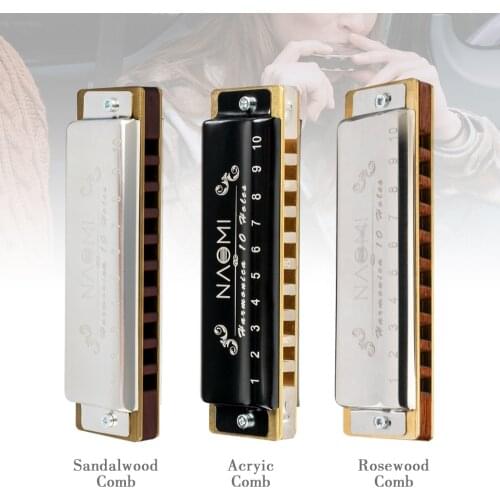 NAOMI Classic Blues Harmonica Key of C 10 Holes 20 Tones Mouth Organ C Rosewood/Arcylic/Sandalwood For Adult Professional
