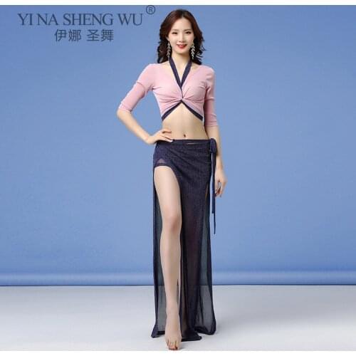 Belly Dance Suit V Neck Tops Middle Sleeve Long Skirt Performance Clothes Set Female Adult Elegant Competition Practice Clothing