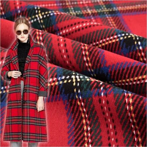 Fashion Black And Red Plaid Woolen Fabric, Plaid Woolen Fabric For Coats And Coats, By The Yard, 150cm Width