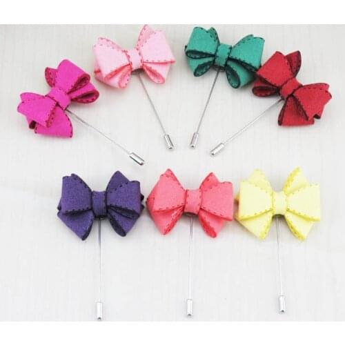 Mens High-grade corsage bowknot deerskin needle Coat adornment collocation good parts Han edition brooch Seven color optional