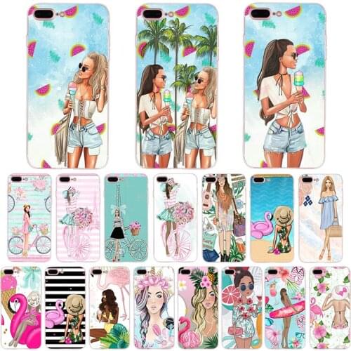 IMIDO Soft silicone phone Cover case for iphone 5 6 7 8 X XS XR XSMAX 6s/6plus 7/8plus 5/6s se Fashion girl of summer TPU shell