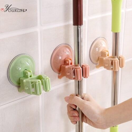OYOURLIFE Wall Mounted Suction Cup Mop Holder Family Broom Mop Umbrella Sundries Hanging Hanger Kitchen Bathroom Organizer