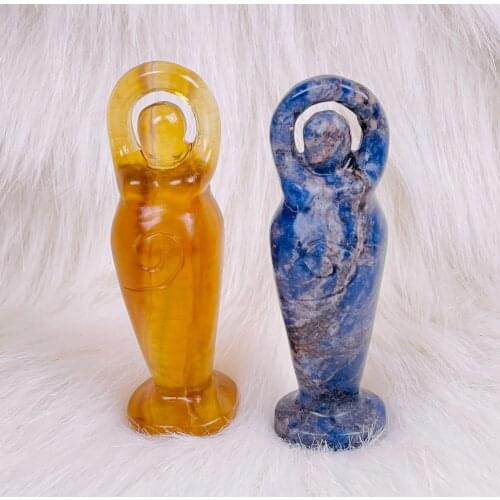Natural Hand Carved Fluorite Crystal Goddess Statue Crafts For Gifts