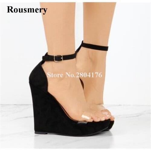 Summer New Fashion Women Open Toe PVC Strap High Platform Wedge Sandals Ankle Strap Super High Wedge Sandals Dress Shoes