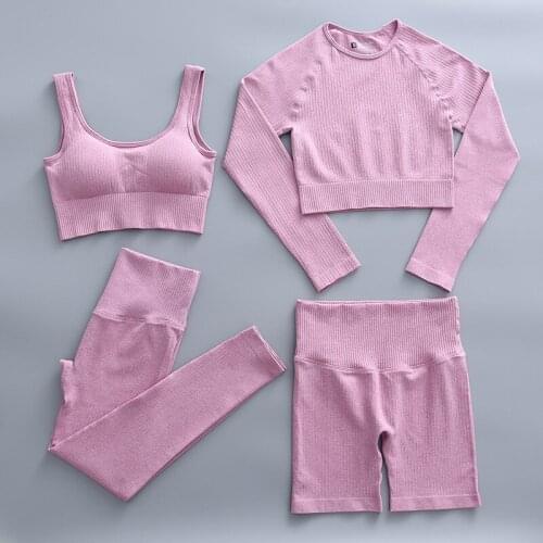 New Women Yoga Set Workout Clothes Long Sleeve Crop Top Athletic Wear Sports Suit Gym Legging Woman Tracksuit Fitness Outfit