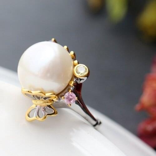 Pavilion silver wholesale Manually set the natural big ms pearl ring fashion 925 sterling silver ring silver rings