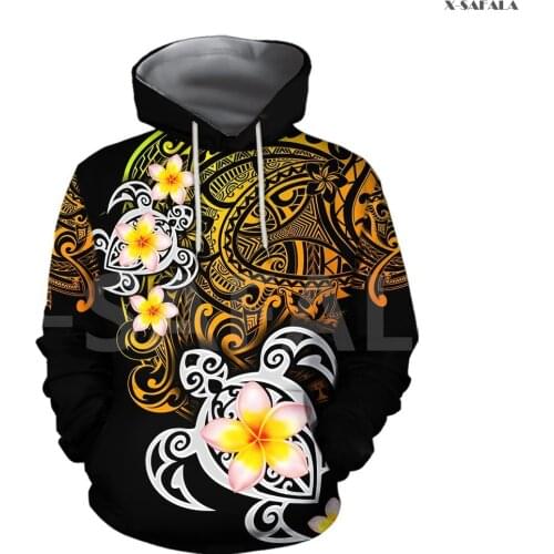 Polynesia Turtle Flower Tattoo 3D Over Printed Hoodie Man Women Unisex Outwear Zipper Pullover Sweatshirt Casual