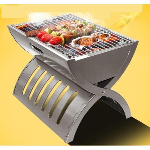 Portable folding charcoal barbecue grill stainless steel outdoor camping home BBQ skewers heating fire stove 180-2