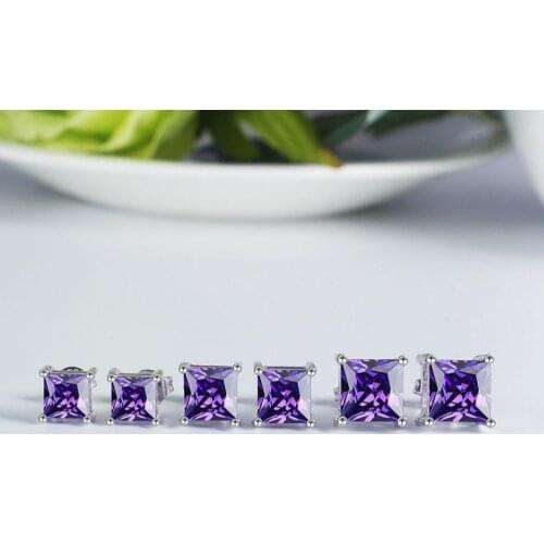Luxury Female Natural Amethyst Stone Earrings 925 Sterling Silver Stud Earrings For Women Small 4/5/6/7mm Wedding Earrings