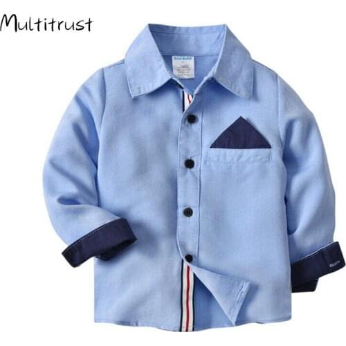 Spring kids boy shirts long-sleeve cotton shirt boys solid blue Baby fashion shirt children autumn clothes toddler tops blouse