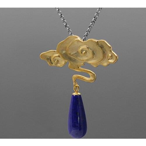 S.EAST SUN 925 Sterling Silver Sapphire retro Chinese wind and cloud pattern Necklace Pendant suitable for womens jewelry