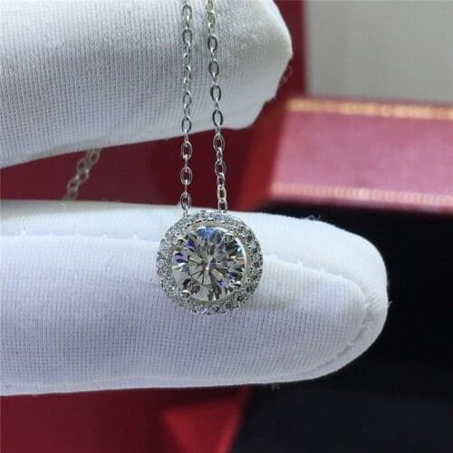 Silver Excellent Cut Diamind Test Pass 1 Carat D Color High Clarity Brilliant Round Moissanite Pendant Necklace Silver 925 Chain
