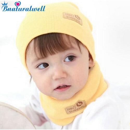 Bnaturalwell Spring Autumn Winter Baby Cap Girls Boys Children Knitted Hat and Scarf Set Kids knit hat with scarf set H346B