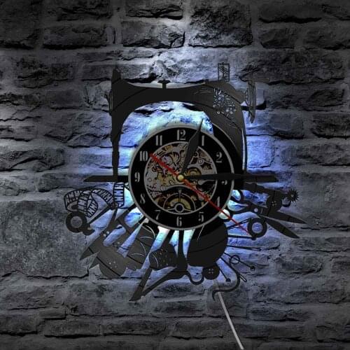Sewing Machine Wall Art Clock Craft Room Decor Vinyl Record Wall Clock with LED Light Beautiful Wall Sign For Clothes Designer