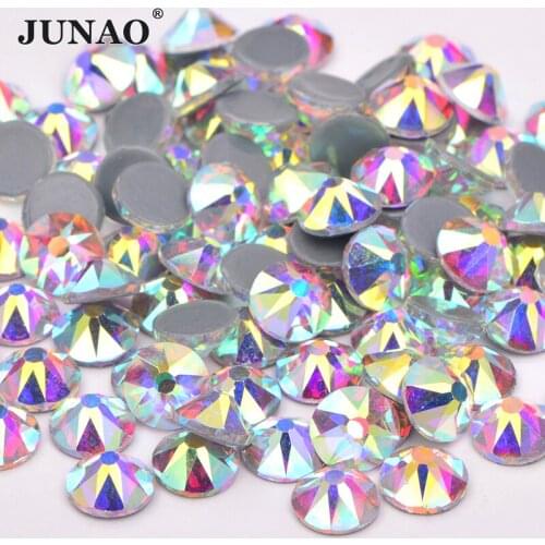 JUNAO Top Quality 16 Cut Facets SS16 20 30 Glitter AB Glass Hot Fix Rhinestone Iron On Transfer Crystal Stone Hotfix Strass