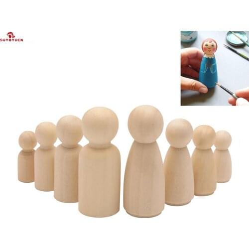 Sutoyuen 50pcs 35mm/43mm/53mm/65mm Wooden Mini Unpainted Peg Dolls Blanks Natural Wood Crafts Decoration Family PegDolls