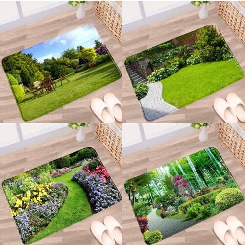 Spring Plant Flower landscape Bathroom Mat Garden Bamboo Forest Green Lawn Natural Scenery Non-Slip Rugs Kitchen Entrance Carpet