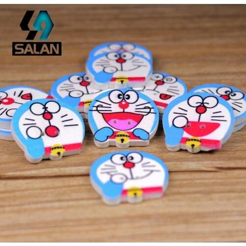 WB-0027 Free shipping wholesale/retailed 15pcs/lot doraemon shape wooden buttons for children clothing DIY gift