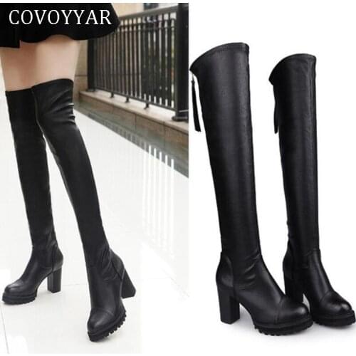 COVOYYAR Fashion Over The Knee High Boots Women 2019 Elastic Autumn Winter Woman Boots Platform Thick Heeled Women Shoes WBS392