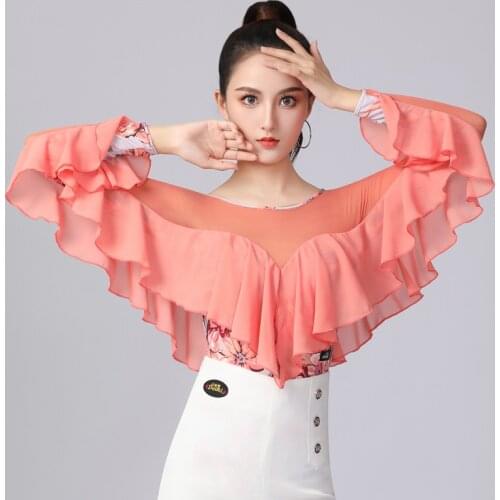 2021 New Big Lotus Leaf One-Piece Fashion High-End Latin Dance Practice Clothes Ladies Dance Tops Latin Dance Costumes DN9560